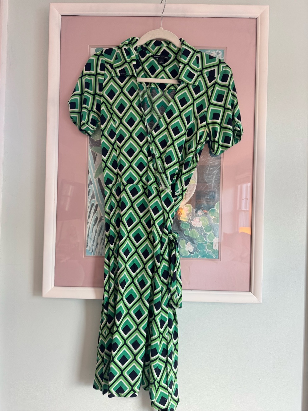 Banana Republic Green Geometric Wrap Midi Dress